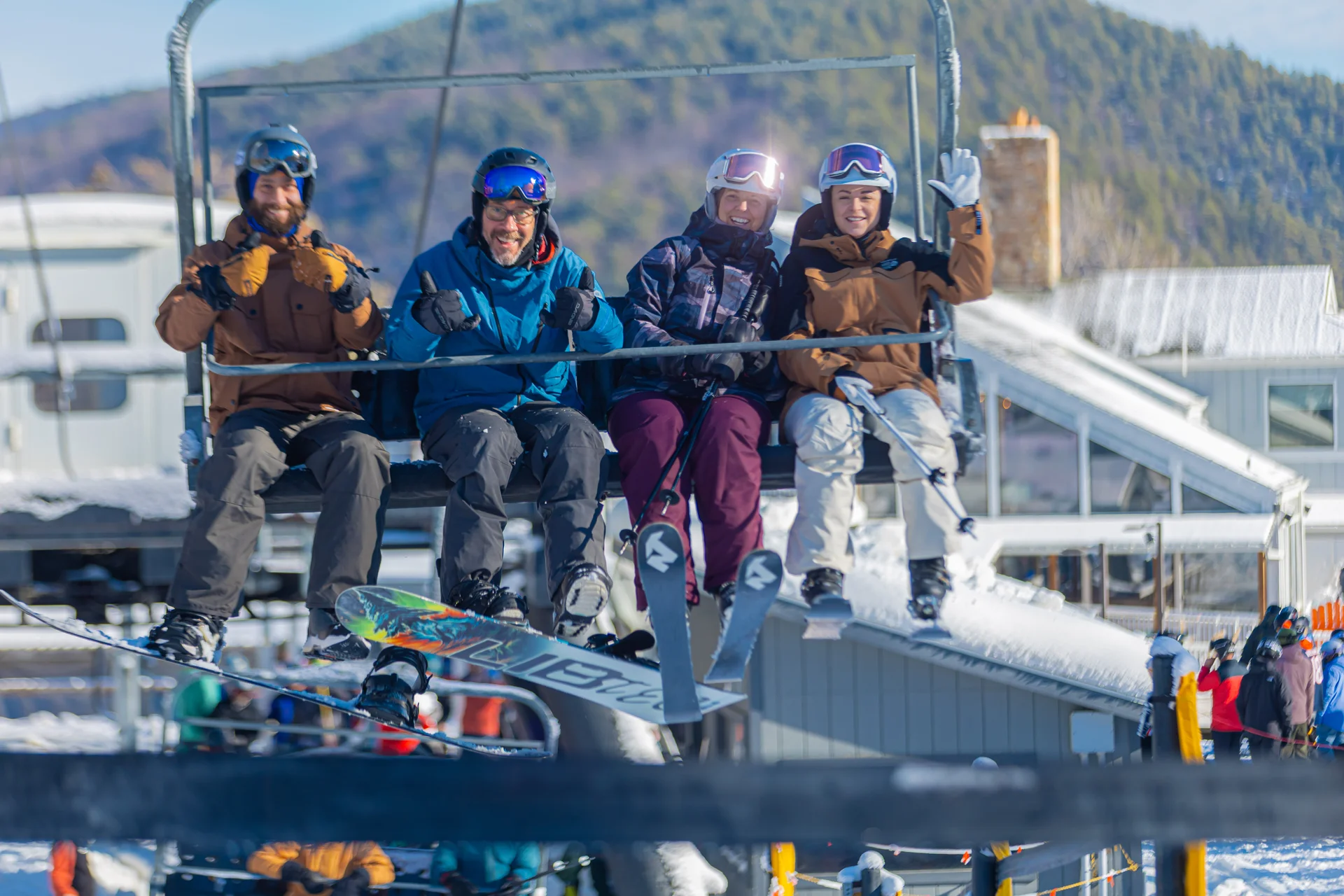 Massanutten ski area general skiers riding chairlift 16