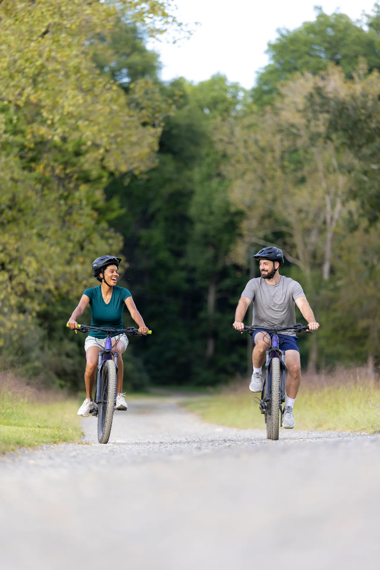 Massanutten mountain biking couple cycling forest path portrait