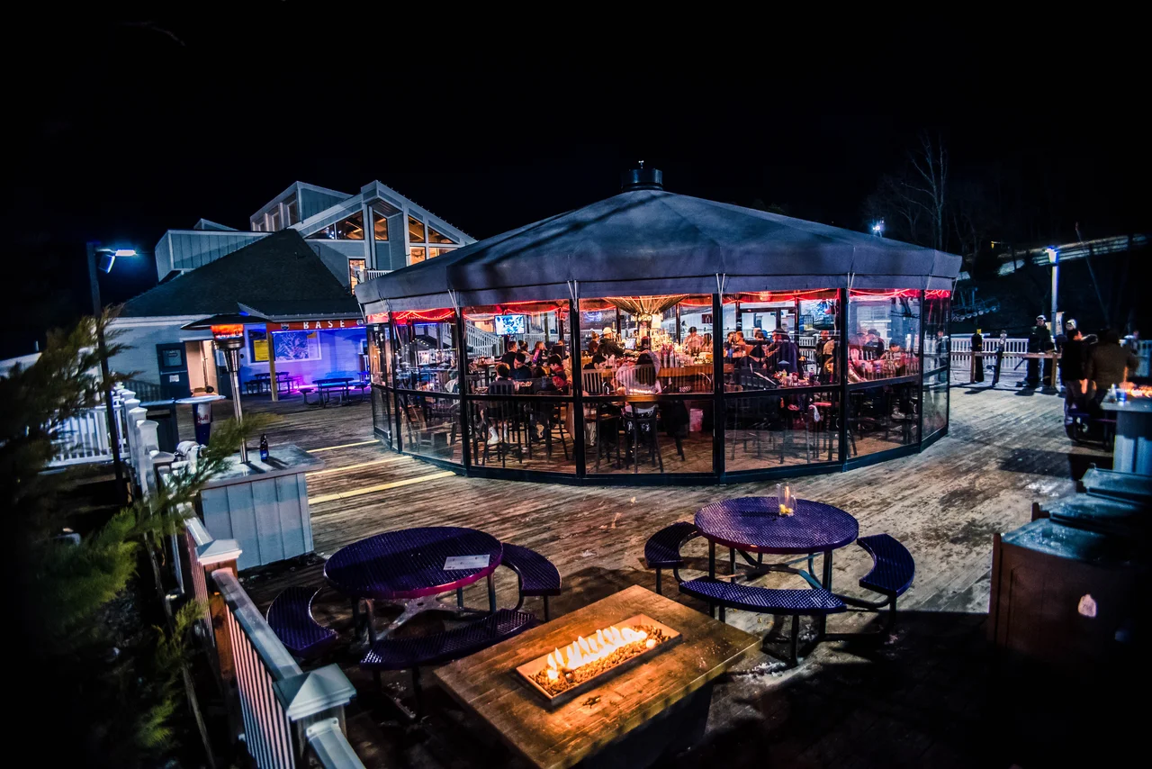 Massanutten base camp night patio dining