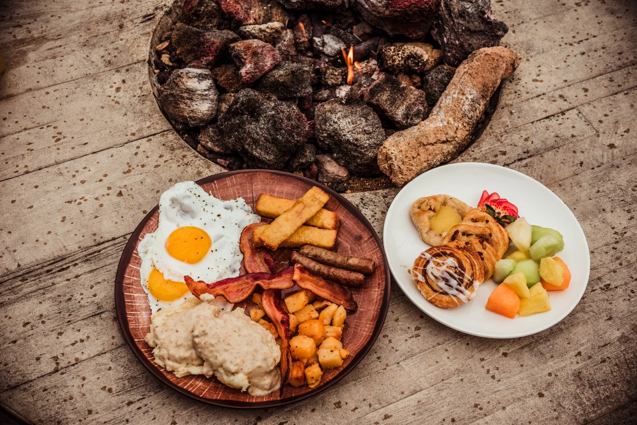 Massanutten campfire grill breakfast by fire pit