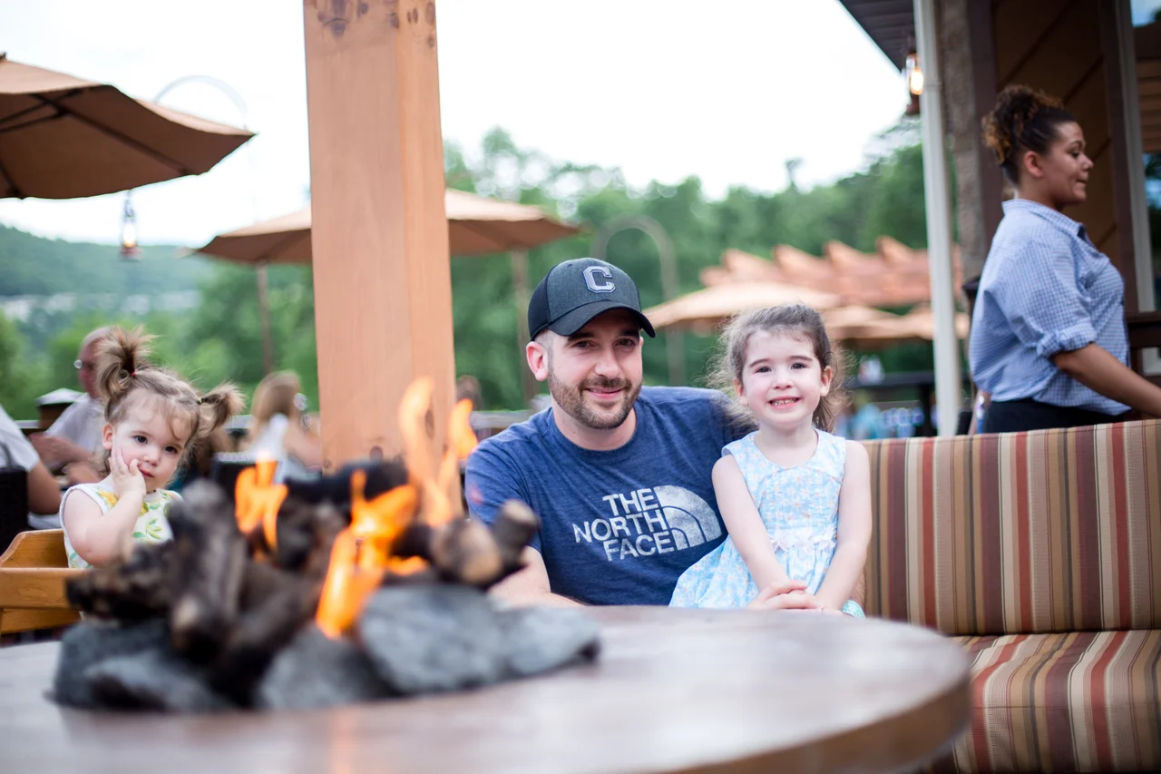 Massanutten campfire grill family by fire table