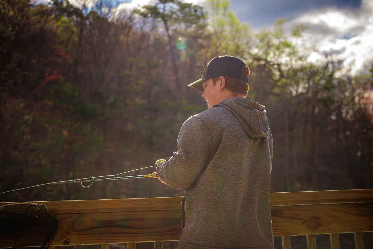 Massanutten fishing angler by pond
