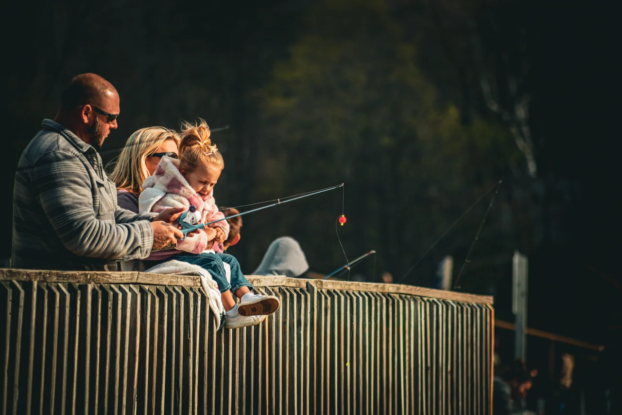 Massanutten fishing family on lakeside deck
