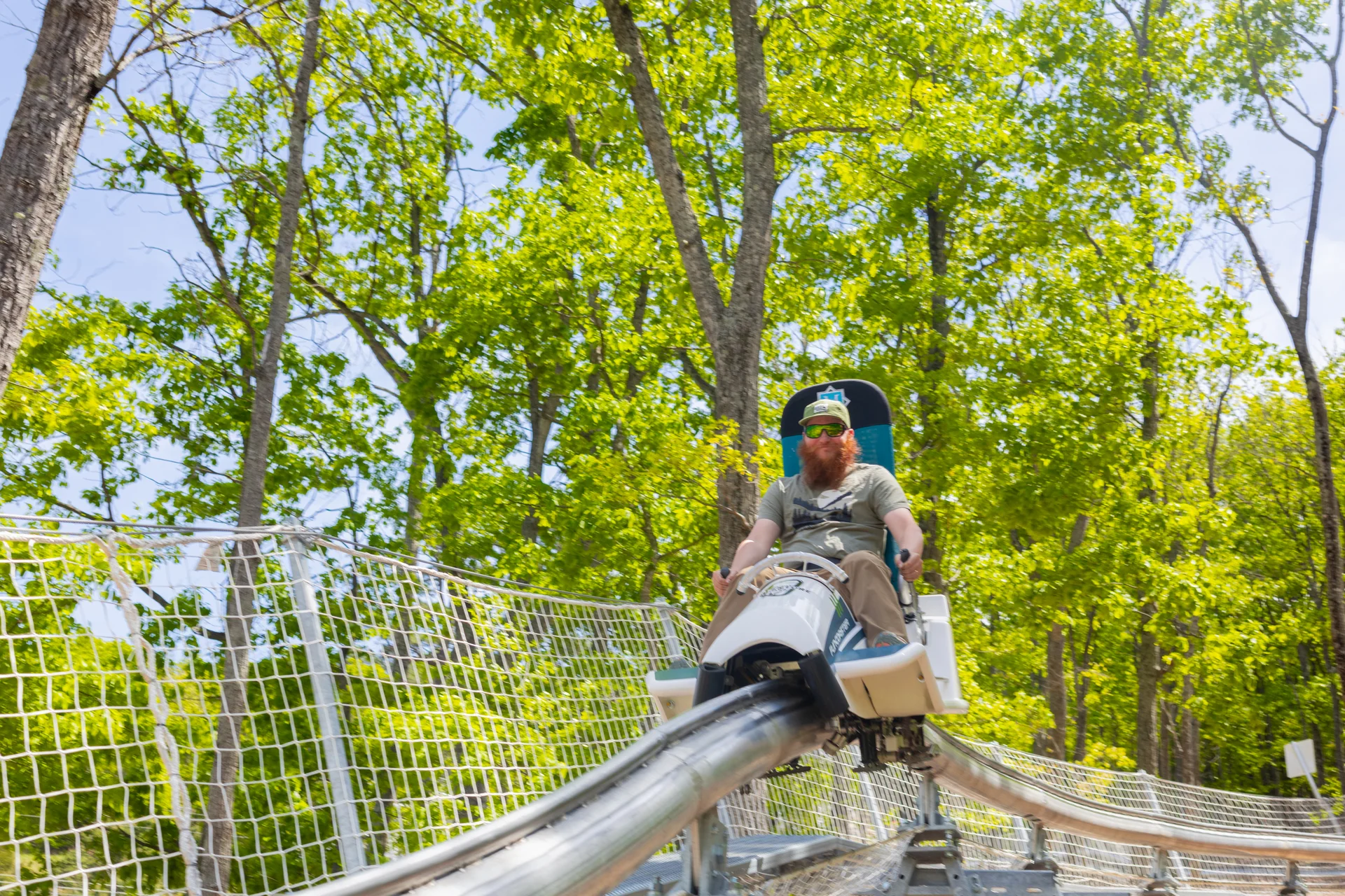 Massanutten fun coaster man rider closeup