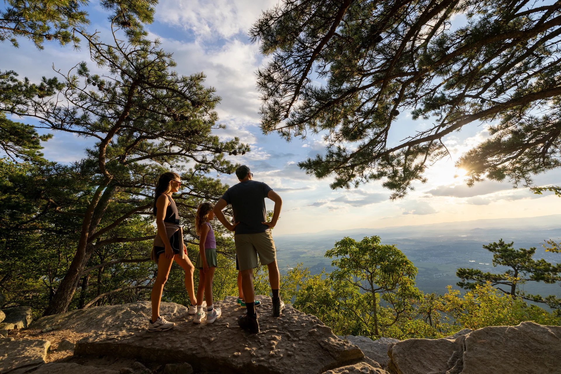 Massanutten hiking family rocky overlook evening mountain view