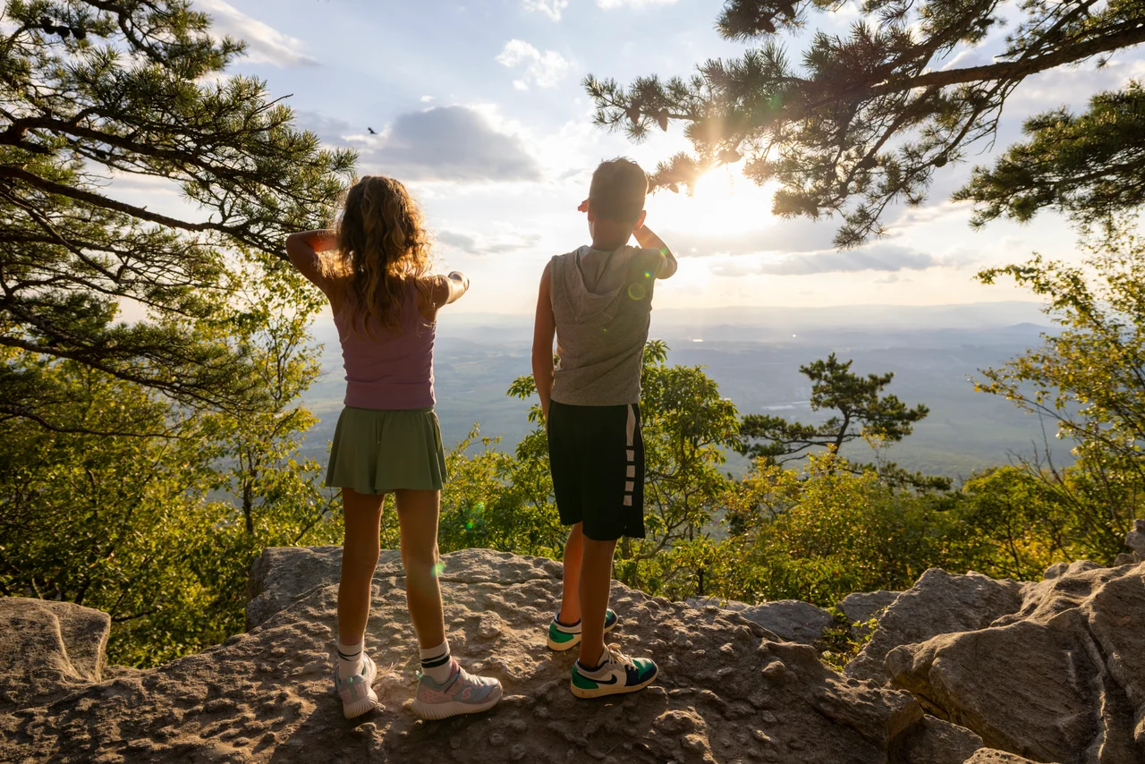 Massanutten hiking two children rocky overlook sunset view