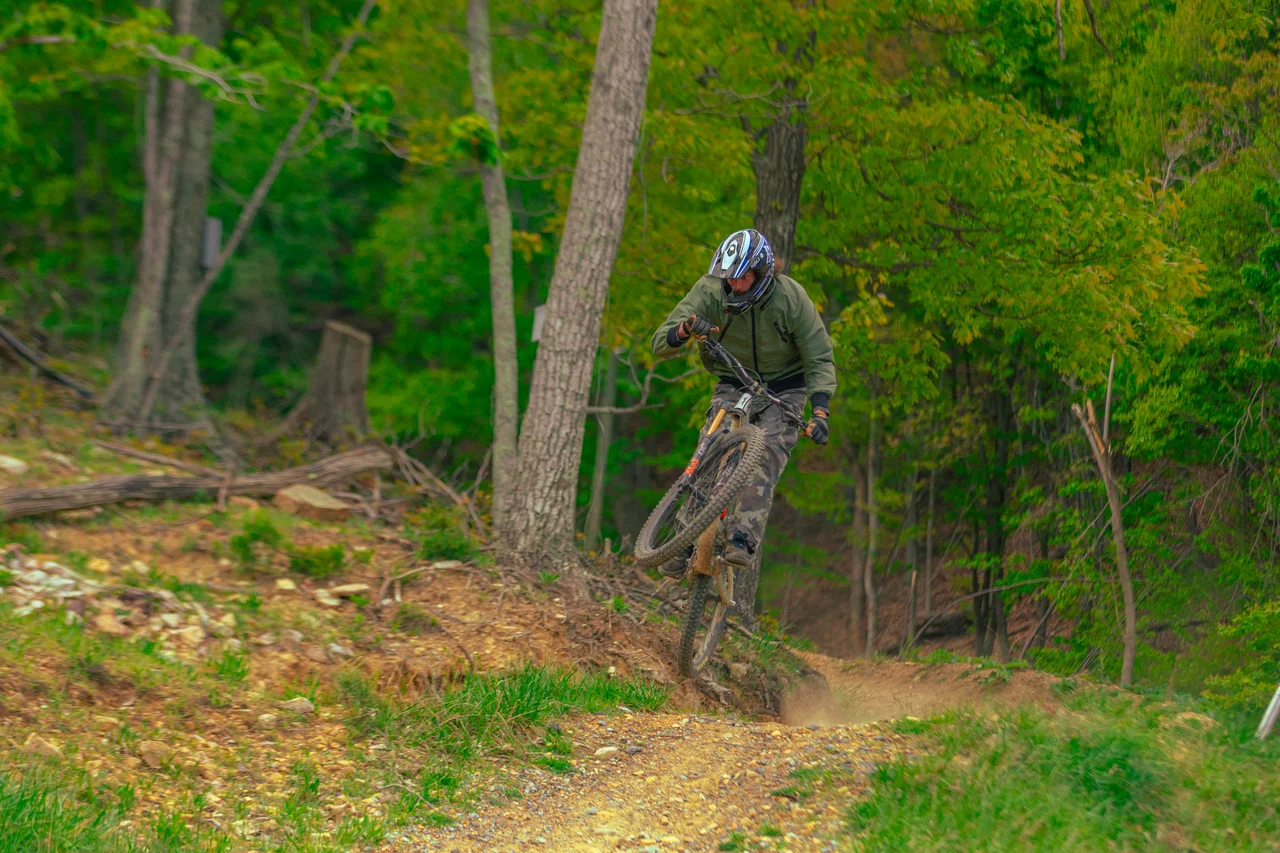 Massanutten mountain biking bike park chairlift rider and mountain bike trail 22