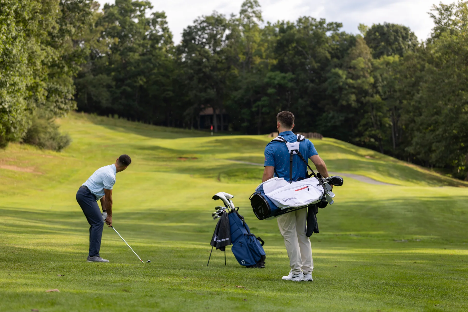 Massanutten mountain greens golfer addressing ball companion fairway