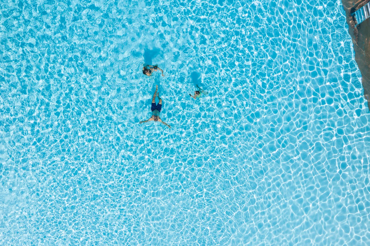 Massanutten outdoor waterpark white caps aerial swimmers blue wave pool