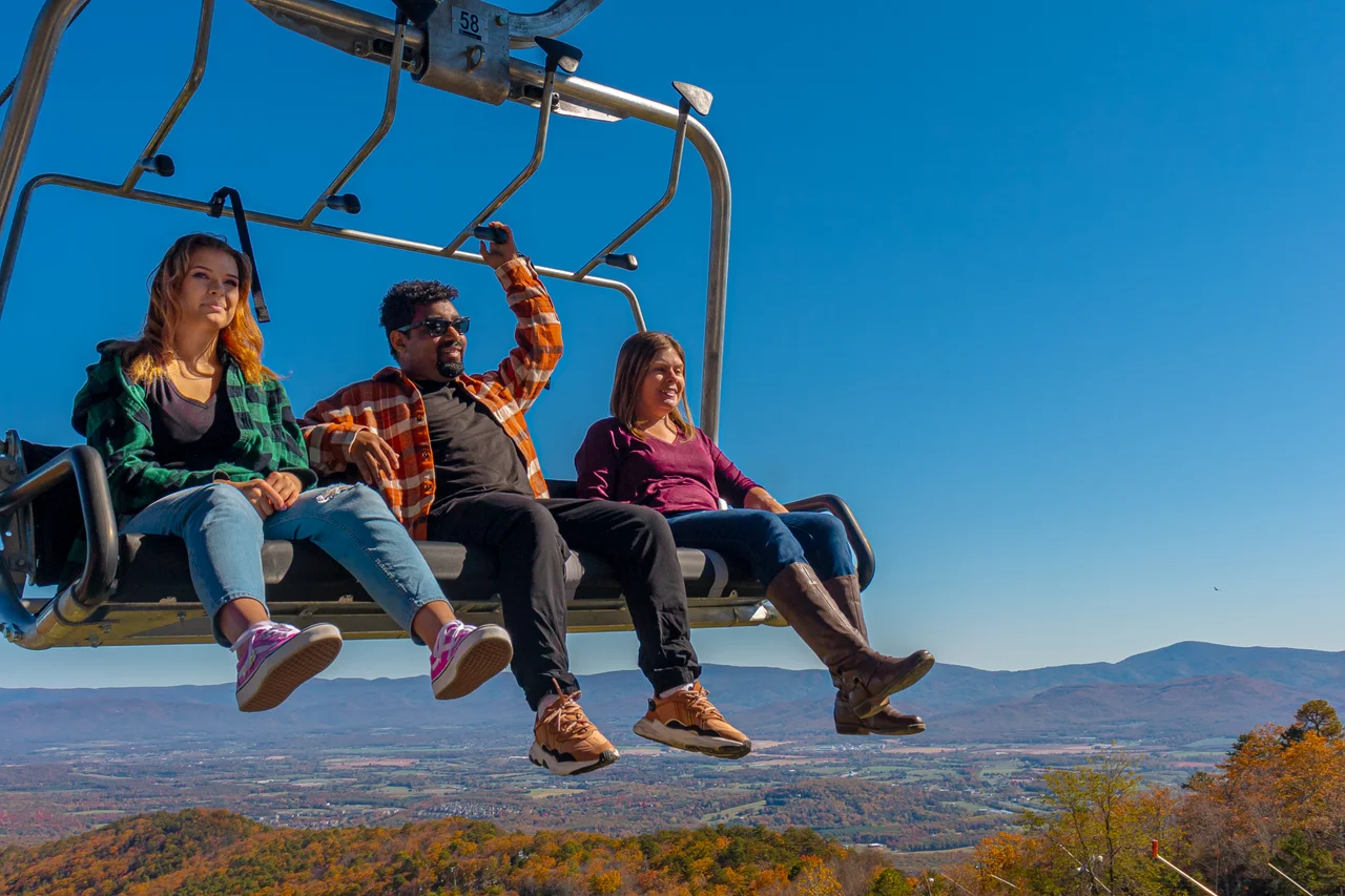 Massanutten scenic chairlift fall chairlift riders autumn valley 01