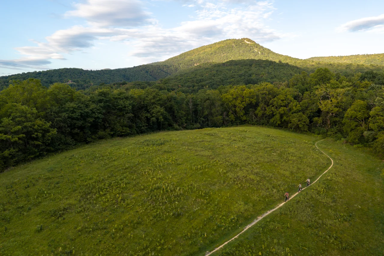 Massanutten scenic spring summer aerial grassy meadow winding path mountain