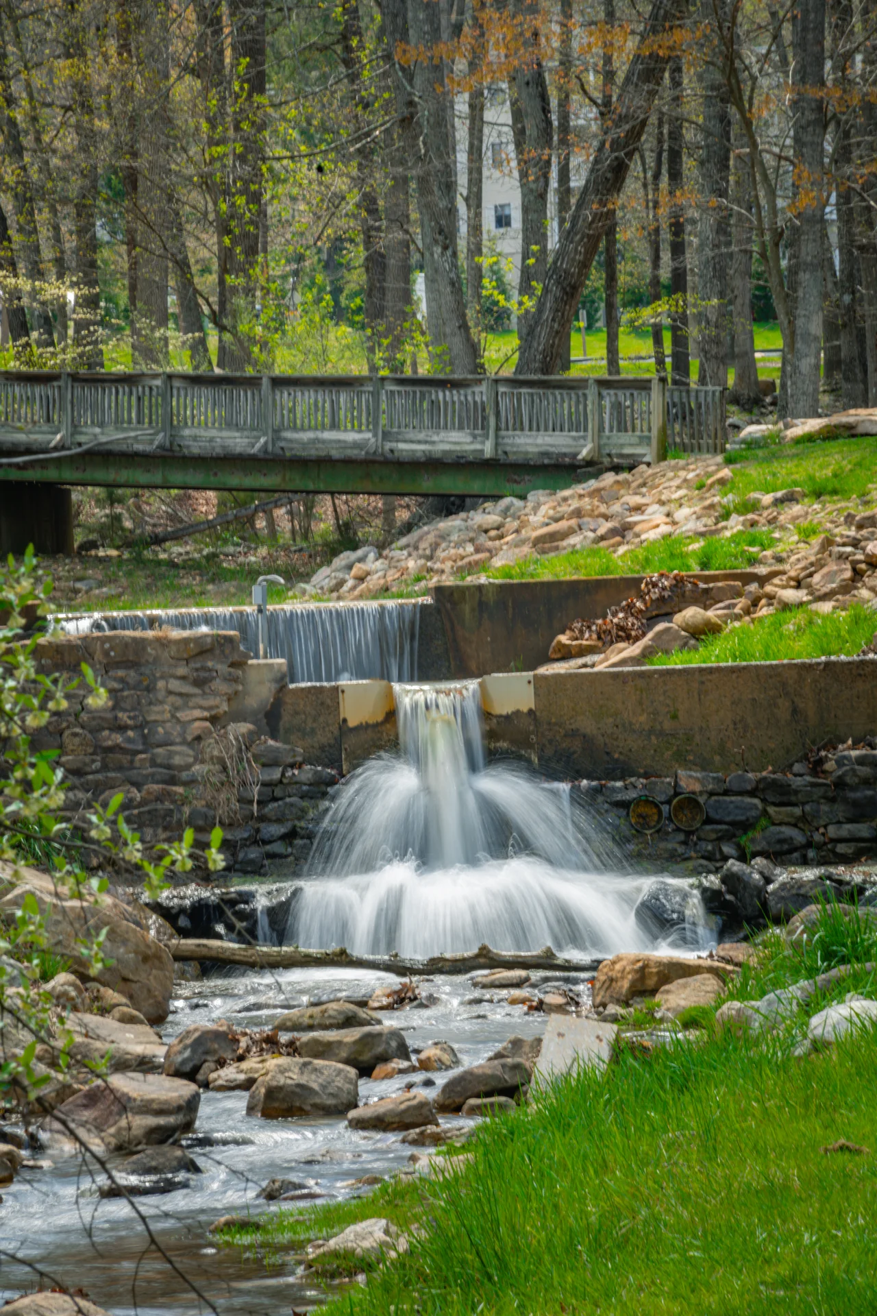 Massanutten scenic spring summer waterfall and rocky stream close up 03