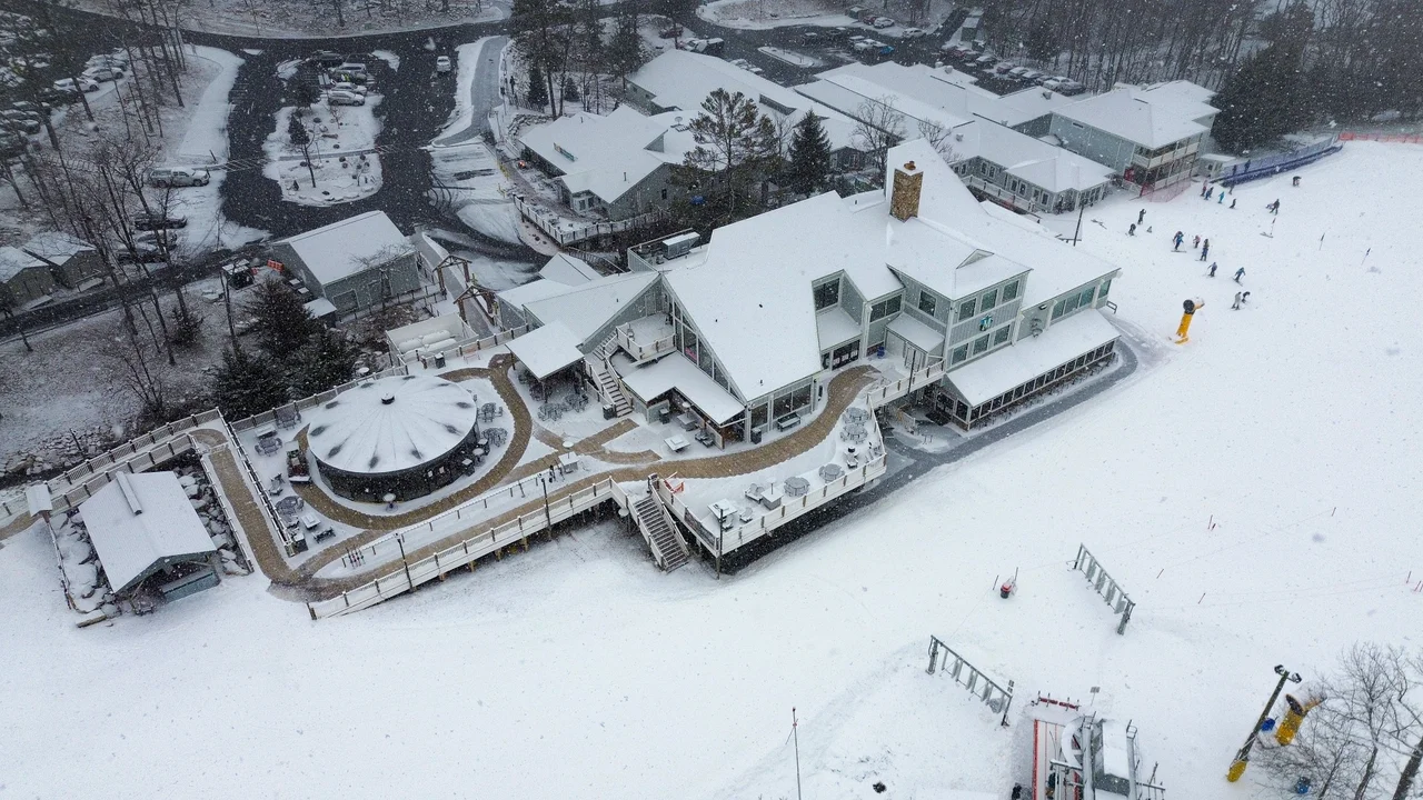 Massanutten scenic winter snowy waterpark aerial 17