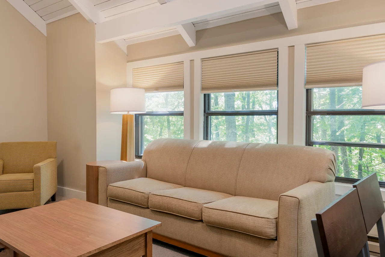Massanutten shenandoah villas 9a living room sofa forest view 04
