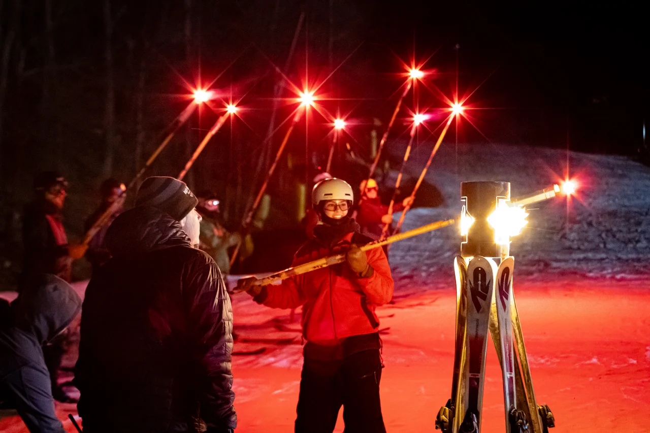 Massanutten snow moon festival torchlight skier