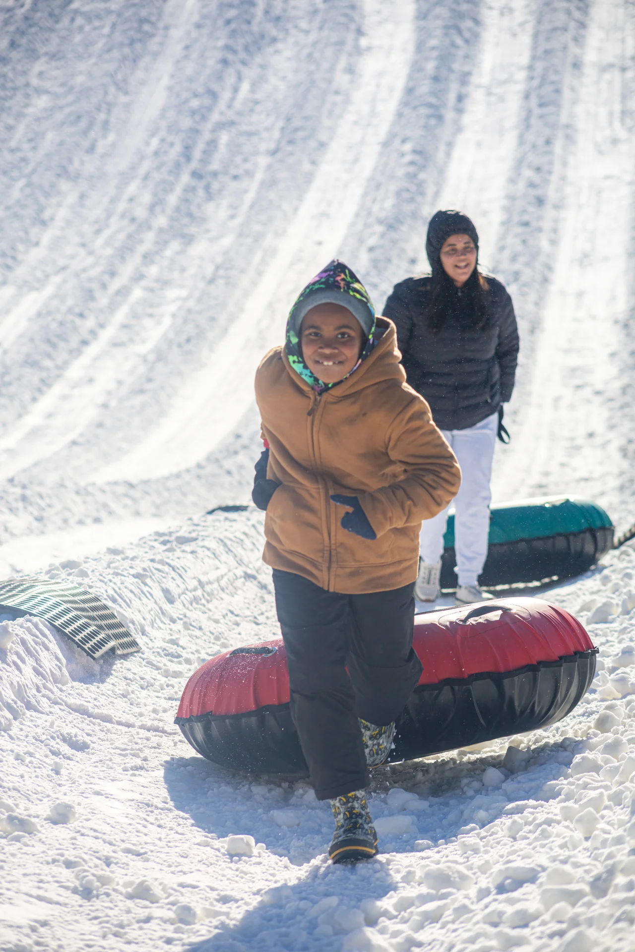 Massanutten snow tubing day child carrying tube