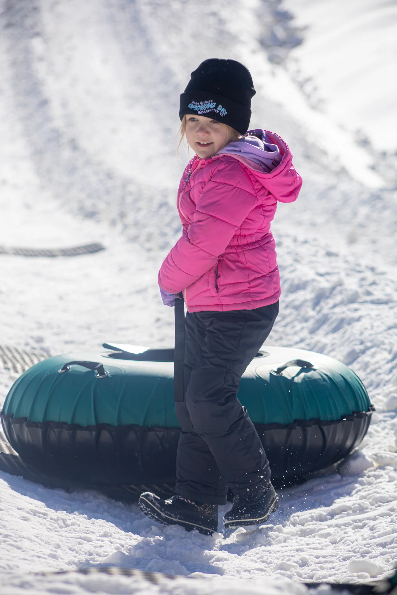 Massanutten snow tubing day child with tube
