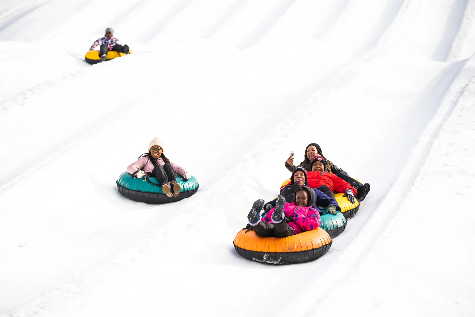 Massanutten snow tubing day group tube train
