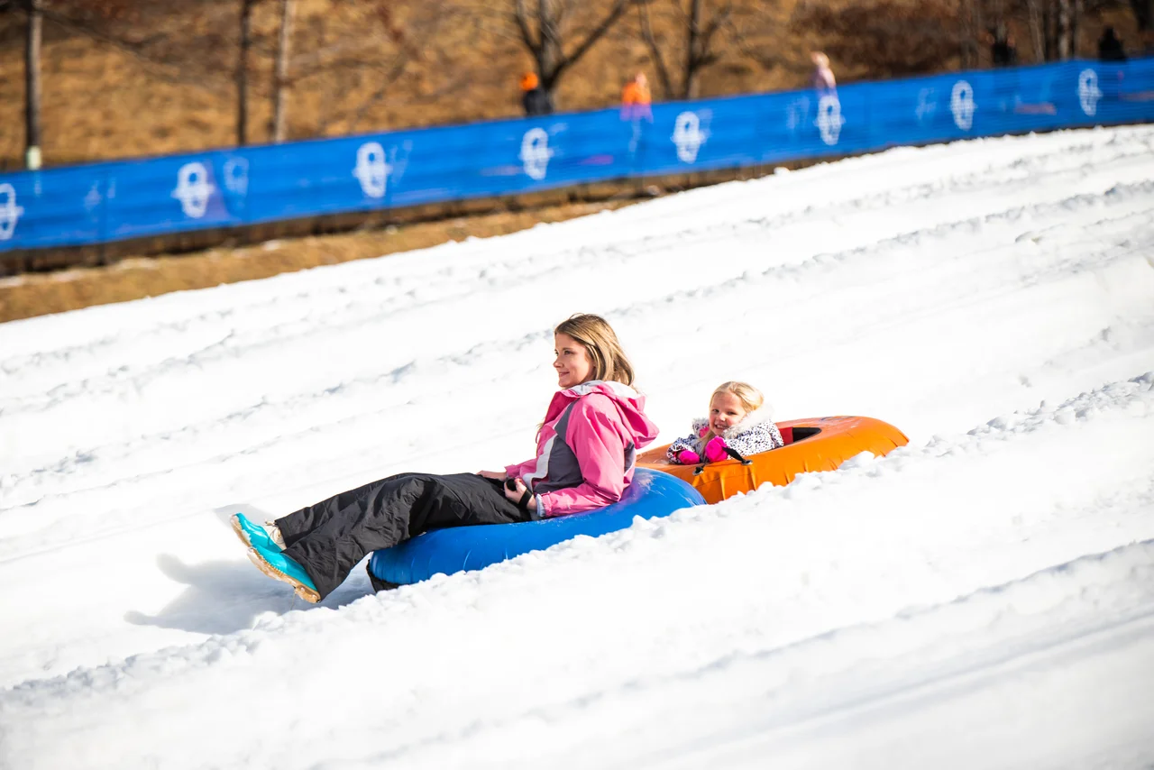 Massanutten snow tubing day mother and child
